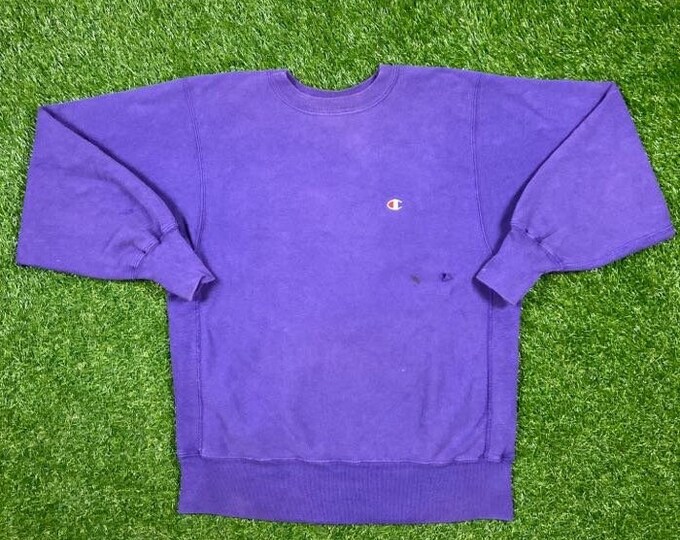 Vintage Plain Purple Champion Crewneck Sweatshirt Size Large L Quality 1990's Oversized Comfy Great Fit Made USA Original 90s Pull Over
