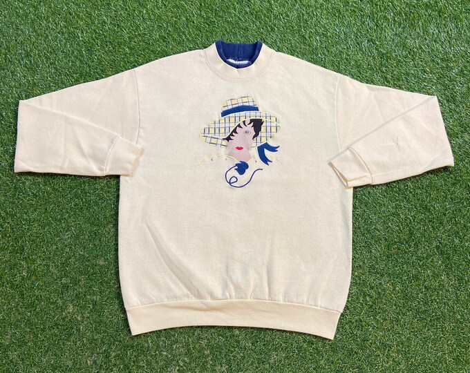 Vintage Classic Woman Crewneck Sweatshirt Lee Made USA Size Medium M Woman Power Feminism 1990s 90s Pull Over Oversized