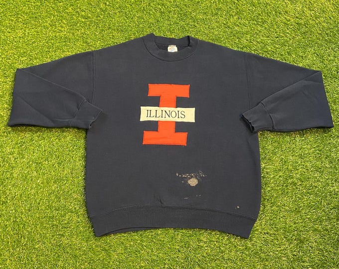 Vintage University of Illinois Crewneck Sweatshirt Made USA Size Medium M NCAA College Football 1990s 90s Pull Over Oversized