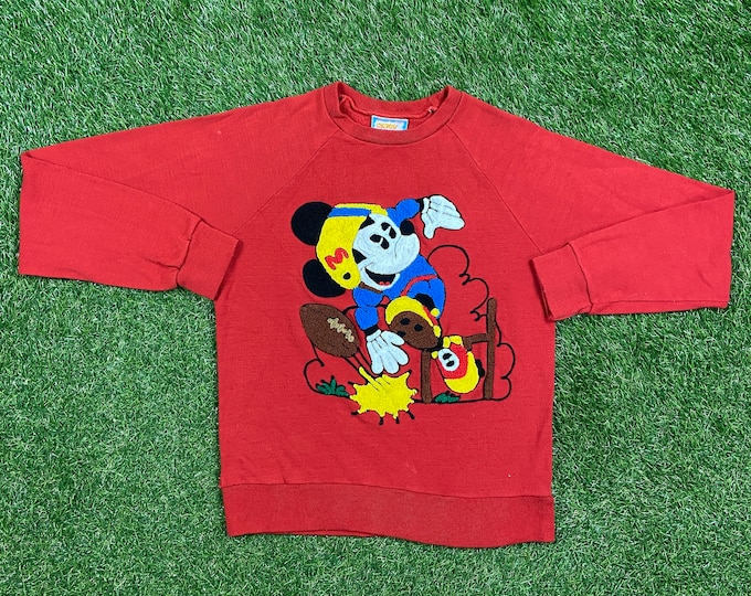 Vintage Mickey Mouse Football Crewneck Sweatshirt Sunday Comics Xtra Small XS Walt Disney World Classic Rare Pull Over Chain Stitched 1980s