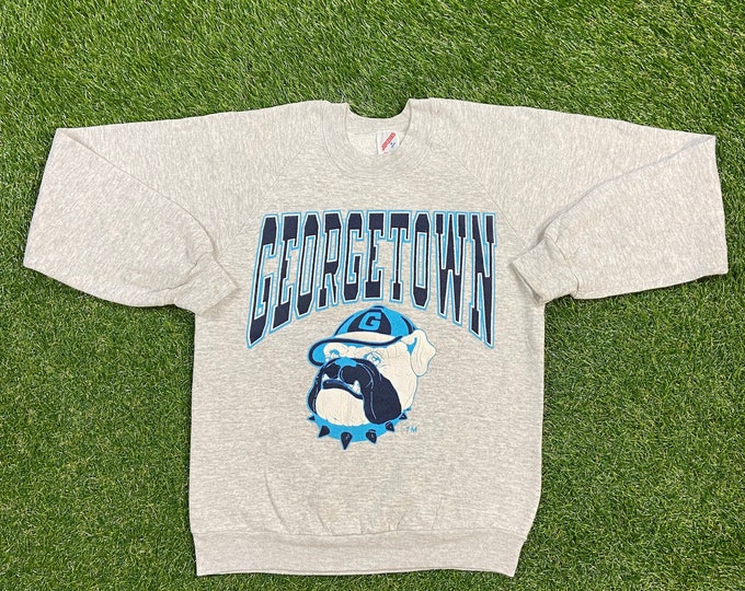Vintage Georgetown University Hoyas Crewneck Sweatshirt Jerzees Made USA Size Medium M Washington DC NCAA College Basketball Pull Over 1990s