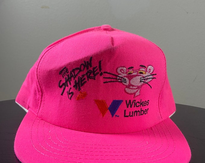 Vintage Wickes Lumber Snapback Hat Stylemaster Made USA OSFA The Shadow is Here Pink Panther 1980s 80s