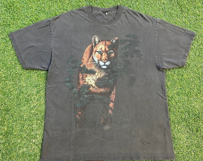 Vintage Mountain Lion T Shirt Tee Size Large L Big Cats Animal Planet Habitat Rare 1990s 90s