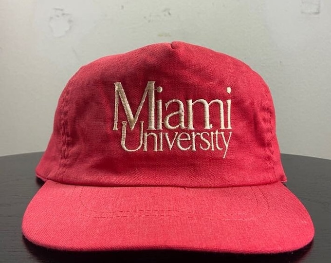 Vintage Miami University Strap Back Hat Cap Made USA OSFA NCAA College Football Oxford Ohio Cleveland Hurricanes 1990s 90s