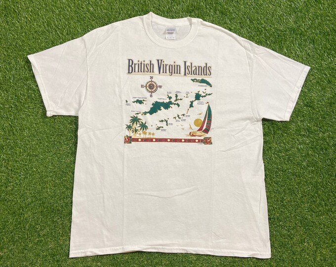 Vintage British Virgin Islands T Shirt Tee Gildan Size Xtra Large XL West Indies Caribbean Island Beach 1990s 90s
