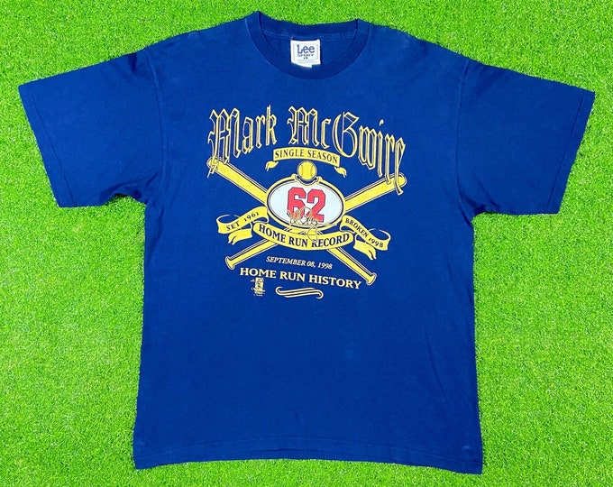 Vintage St Louis Cardinals Mark McGwire 62 Home Run T Shirt Tee MLB Baseball Missouri Lee Sport Large 90s 1990s Record