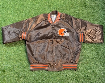 Vintage Cleveland Browns Bomber Jacket Varsity Style Coat Size Large L NFL Football Ohio Dawg Pound 1990s 90s