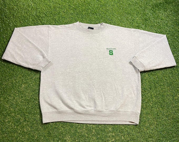 Vintage University of Michigan State Crewneck Sweatshirt Size Xtra Large XL MSU NCAA College Football Spartans Pull Over Oversized 1990s 90s