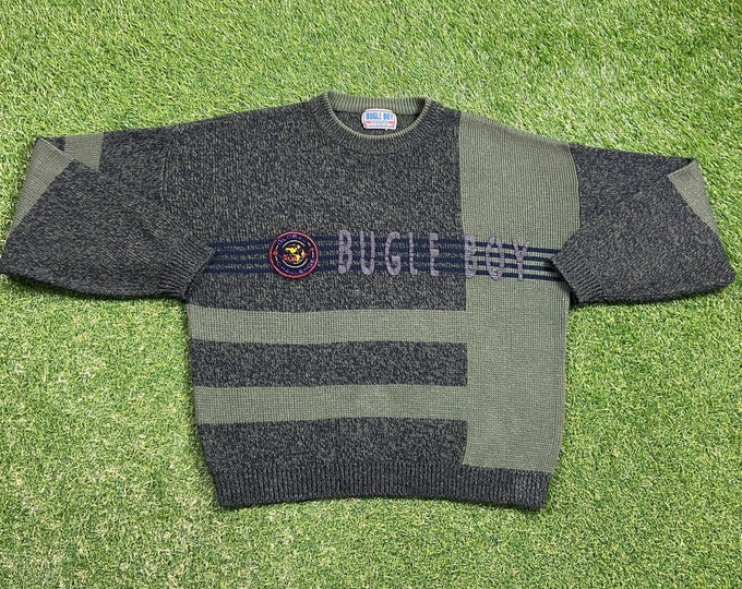 Vintage Bugle Boy Crewneck Sweater Size Large L Rare Denim Jeans American Apparel Outdoor Wear Work Wear Rugged 1990s 90s Pull Over