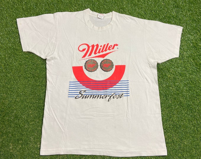 Vintage Miller Lite T Shirt Tee Made USA Size Xtra Large XL American Light Pilsner Beer Milwaukee Wisconsin Brew 1990s 90s