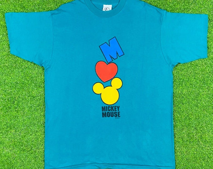 Vintage Disney Mickey Mouse Tee T Shirt 1990s Walt Disney World Xtra Large Made USA Classic 90s Magic Teal New With Tags XL Nwt Original