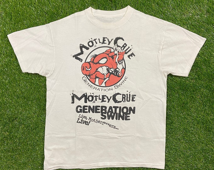 Vintage Motley Crue T Shirt Rock Band Tee Size Large L 1980s 80s Hard Rock Generation Swine Rare Crew