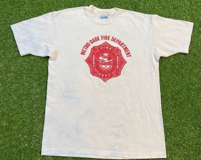 Vintage Metro Dade Fire Department T Shirt Tee Hanes Made USA Size Medium Miami Florida Firemen Fire Truck Police Department 1990s 90s
