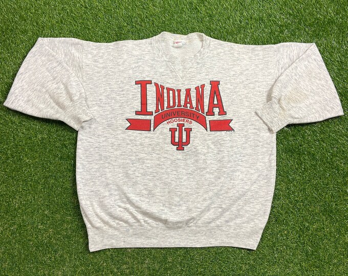 Vintage University of Indiana Crewneck Sweatshirt Made USA Size Large L NCAA College Basketball Hoosiers IU Pull Over 1990s