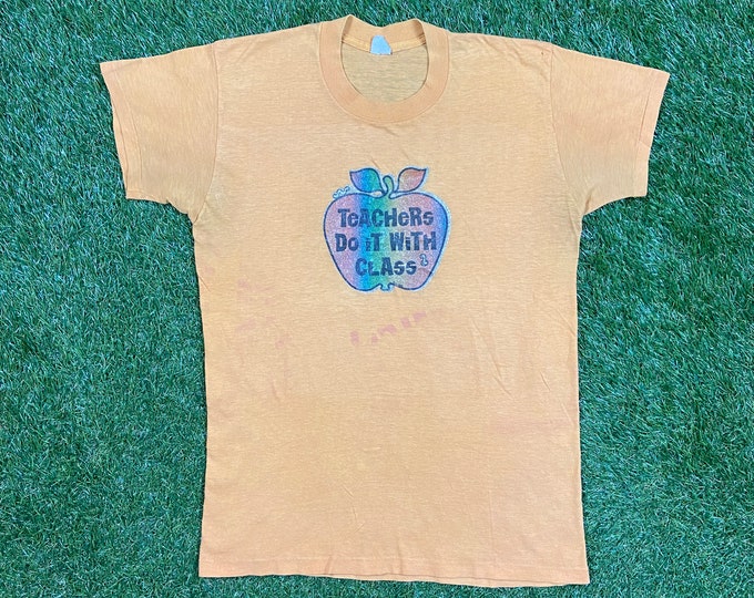 Vintage Techers Do It With Class T Shirt Tee Dev Knit Size Large L Funny Saying Shirt Education College High School 1970s 70s