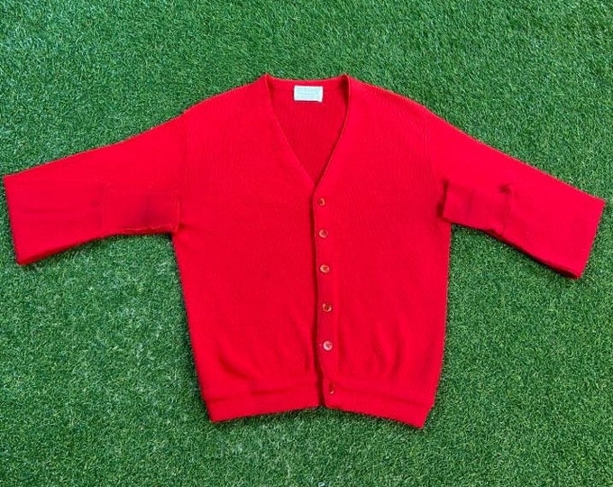Vintage Red Cardigan Sweater Jeff Links Made USA Size Medium M 1980s 80s Comfy Button Down