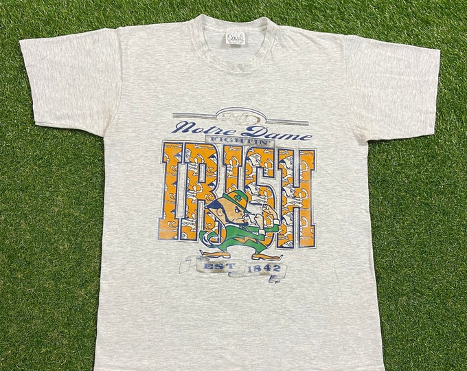 Vintage University of Notre Dame T Shirt Tee Made USA Size Large L Fighting Irish 1990s 90s NCAA College Football Classic