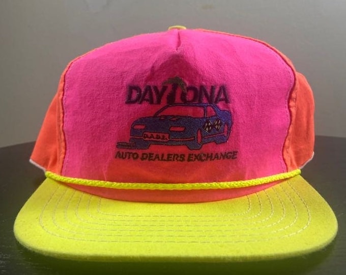 Vintage Daytona Auto Dealers Snapback Hat AME Made Usa OSFA NASCAR Daytona 500 Racing All Over 1990s 90s