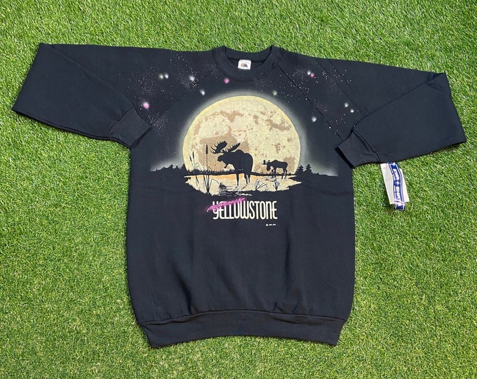 Vintage Moose Yellowstone Sweatshirt Size Xtra Large XL Star Shirts Unique Handmade Galaxy Neon 90s Deadstock Sweater 1990s 80s Rare NWT
