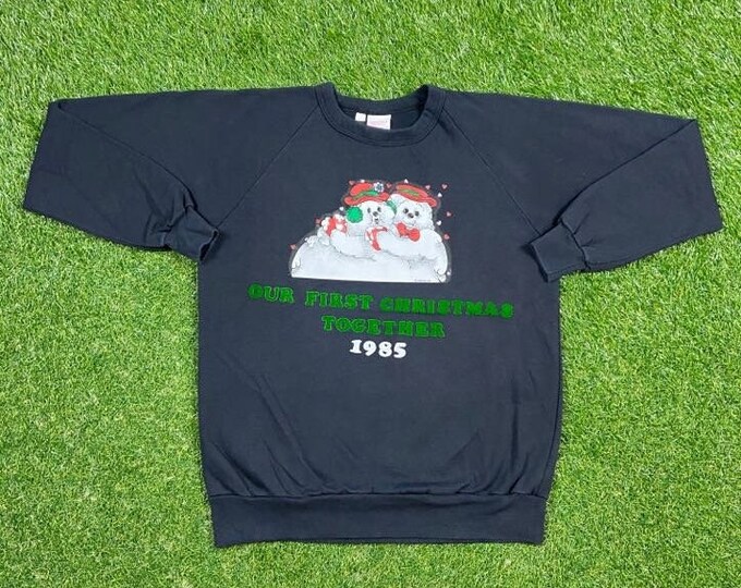 Ugly Christmas Sweater Vintage Tacky Holiday Party Merry Santa Classic Santa Claus Xmas 90s 80s Knit Classic Size Large L Made USA 1980s
