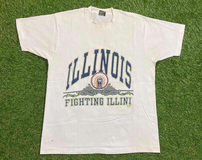 Vintage University of Illinois T Shirt Tee Made USA Size Large L NCAA College Football 1990s 90s