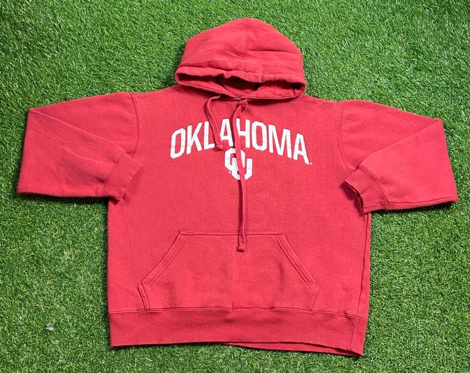 Vintage University of Oklahoma Sooners Hoodie Sweatshirt Size Medium M NCAA College Football Pull Over Oversized 1990s 90s