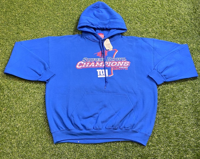 Vintage New York Giants Super Bowl Champions Hoodie Sweatshirt Size Xtra Large XL NFL Football Ny Meadowlands Pull Over Oversized
