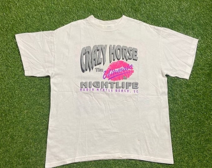 Vintage Crazy Horse T Shirt Tee Made USA Size Xtra Large XL Night Life Party Alcohol Myrtle Beach South Carolina SC 1990s 90s
