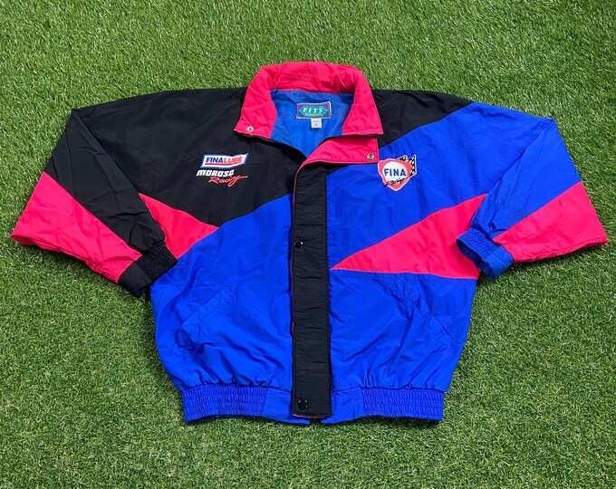 Vintage Fina Racing Team Jacket Made USA Size Small S NASCAR Daytona 500 1990s 90s All Over Racing