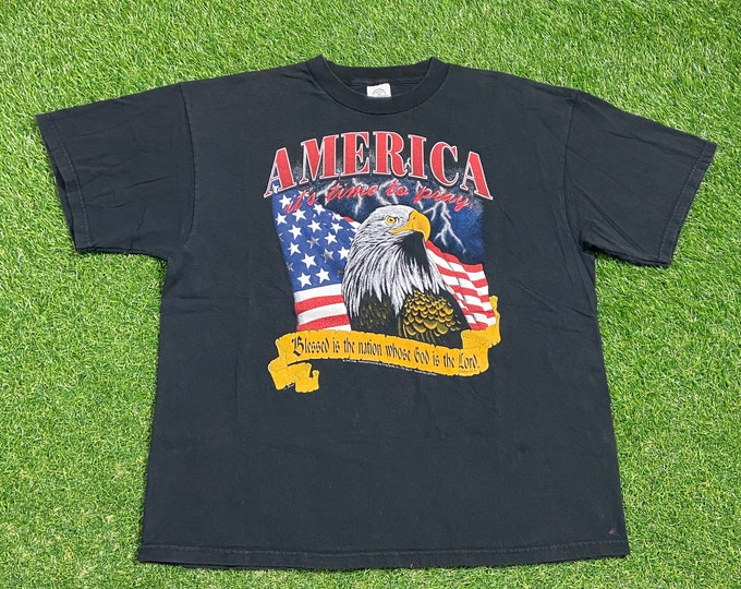 Vintage America is Time to Pray T Shirt Delta Size Xtra Large XL Church Sunday Service Salvation Praise Bible Jesus Christian God 1990s 90s