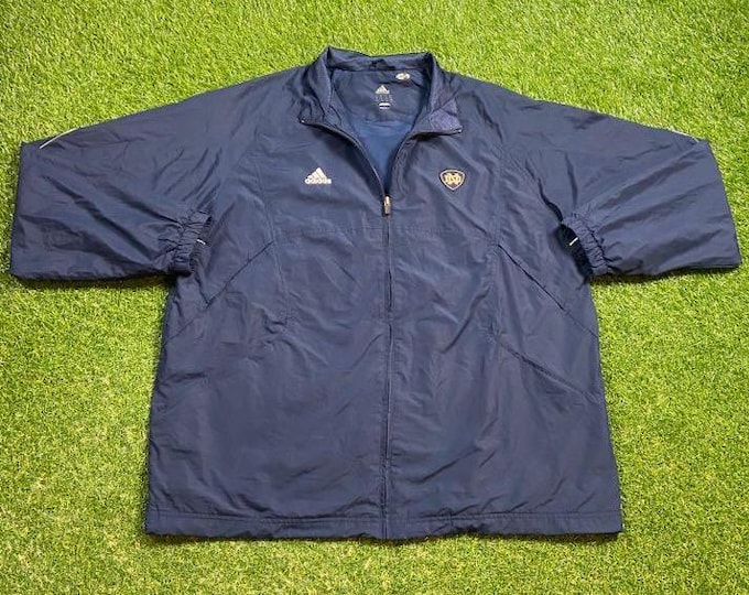 Vintage Notre Dame University Windbreaker Jacket Adidas Size XL Fighting Irish NCAA College Football Rare Light Rain Coat 1990s 90s
