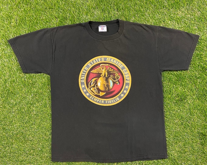 Vintage USMC Semper Fi T Shirt Tee Size Large / Xtra Large L / XL Jerzees Marines Army United States Military Veteran 1990s 90s