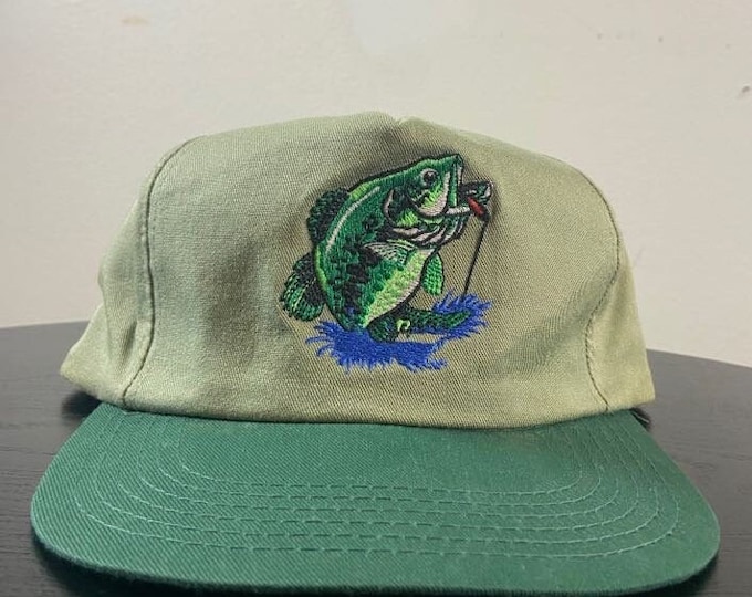 Vintage Fishing Snapback Hat Outdoor Cap Co Made USA OSFA Fishing Hunting Nature Bass Pro Shop 1990s 90s