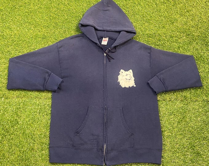 Vintage University of Connecticut Huskies UCONN Hoodie Sweatshirt Made Usa Size Large L NCAA College Basketball 1990s Pull Over Oversized
