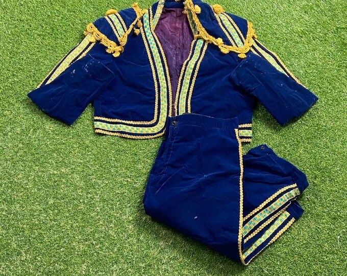 Vintage Matador Costume Suit Set Size Small S Blue Gold Suit of Lights Spanish Bullfighter Bulls Bullring Spain 1990s 90s