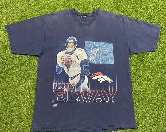 Vintage Denver Broncos John Elway T Shirt Tee Size Xtra Large XL NFL Football Colorado Super Bowl 1990s 90s