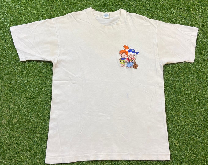 Vintage The Flintstones T Shirt Tee Made USA Size Large L Hanna-Barbera Original Bedrock Fred Bam Bam 1980s 80s