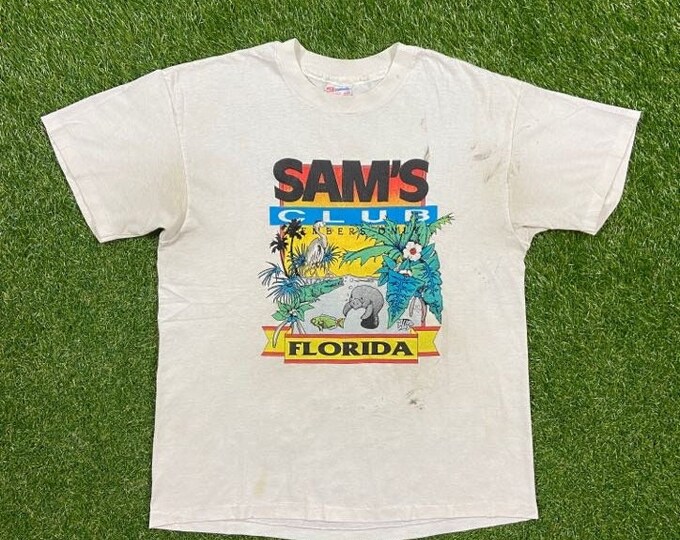 Vintage Sam's Club Members Only Florida T Shirt Tee Hanes Made USA Size Large L Grocery Store Department Store Wal Mart 1990s 90s Nature
