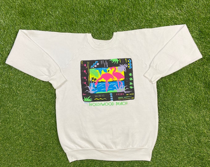 Vintage Hollywood Beach Crewneck Sweatshirt Fruit of the Loom Made USA Size Xtra Large XL Miami Florida Pull Over Oversized