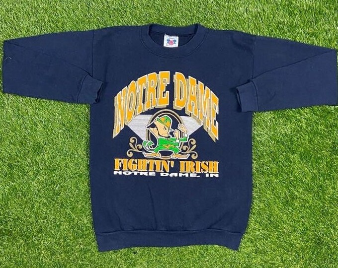 Vintage Notre Dame University Crewneck Sweatshirt Made USA Size Youth XL Fit Small Fighting Irish NCAA College Football Pull Over 1990s 90s