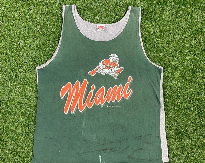 Vintage University of Miami Hurricanes Tank Top T Shirt Tee Size Xtra Large XL 305 The U Miami Style Florida NCAA College Football 1990s 90s
