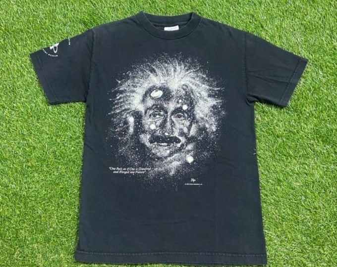 Vintage Albert Einstein T Shirt Tee Made USA Size Small S E=MC2 Genius Tesla Math Physics Education Adler Planetarium Astronomy Museum 90s