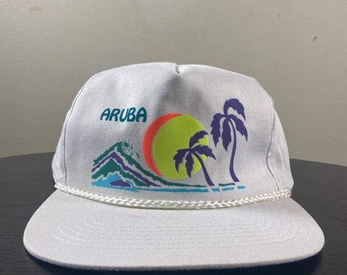 Vintage Aruba Snapback Hat Triangle Headwear OSFA Caribbean Sea Venezuelan Peninsula Trucker Cap 1990s 90s