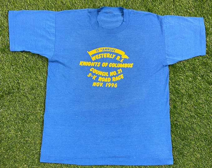 Vintage 15th Annual Westerly Rhode Island Knights of Columbus T Shirt Tee Size Medium M 5K Road Race Marathon 1990s 90s