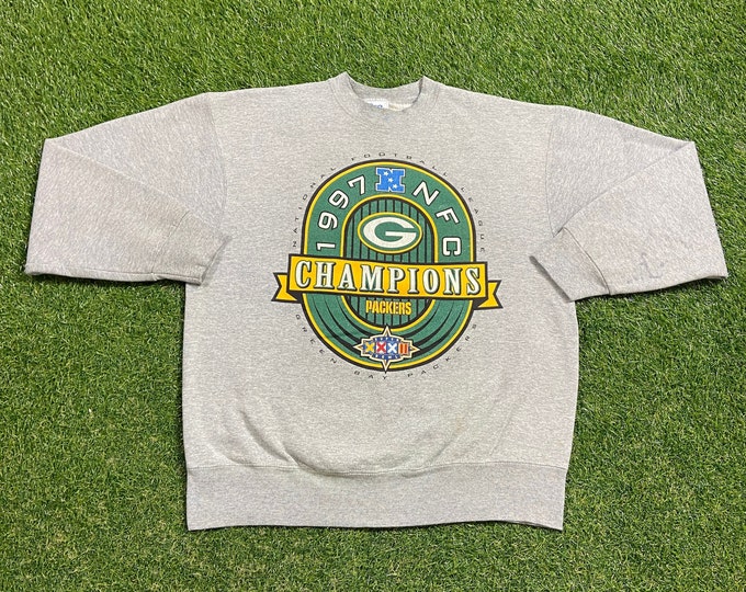 Vintage Green Bay Packers Crewneck Sweatshirt Made USA Size Large L NFL Football Wisconsin Cheese Head Favre 1990s 90 Pull Over Oversized