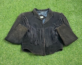 Vintage Handmade Black Western Style Fringe Jacket Size Large L Genuine Leather Beautiful Cowboy 1990s 90s