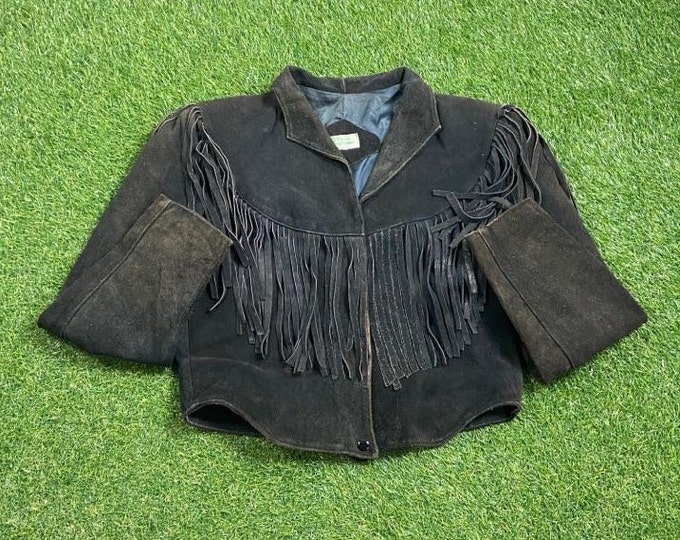 Vintage Handmade Black Western Style Fringe Jacket Size Large L Genuine Leather Beautiful Cowboy 1990s 90s