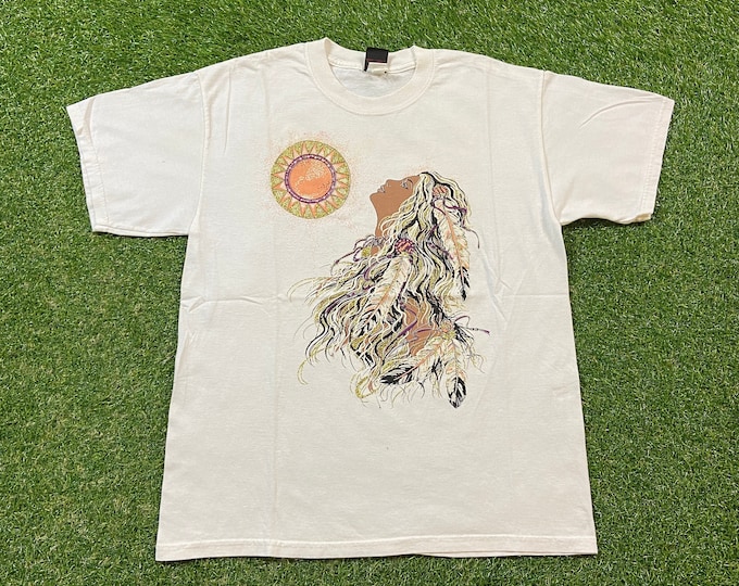Vintage Native American T Shirt Tee Diamond Dust Made USA Size Large L Native Sprit Indian Tribe Indigenous People 1990s 90s New!