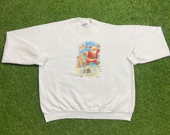 Ugly Christmas Sweater Sweatshirt Gifts Vintage Tacky Holiday Party Merry Santa Claus Classic 80s 90s Xmas Tree Size Xtra Large XL Pull Over