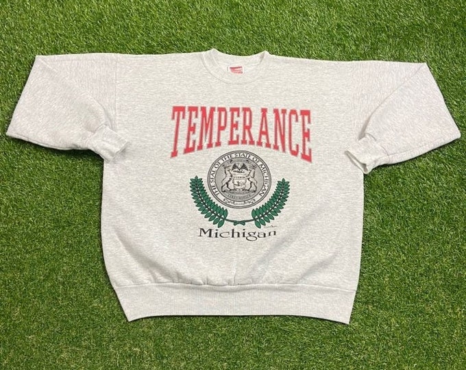 Vintage Temperance Michigan Crewneck Sweatshirt Size Large L Great Lakes Detroit 1990s 90s Pull Over Oversized